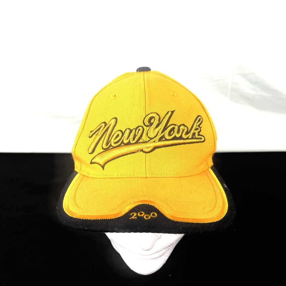 Vintage Hunter New York 2000 Hat Y2K Cap Adjustable Split Brim Yellow Black